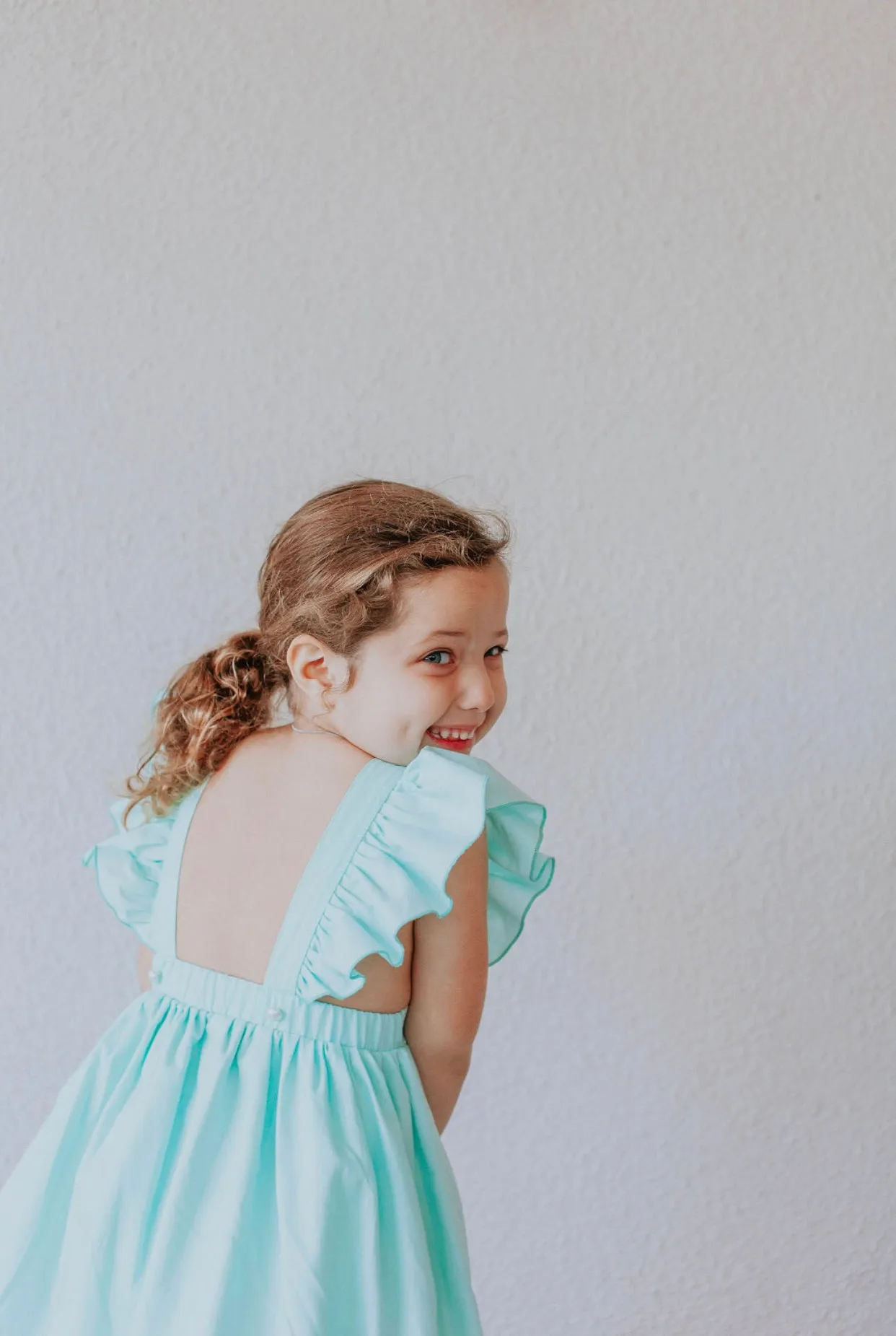 Little Girl's Mint Green Cotton Vintage Inspired Pinafore Dress