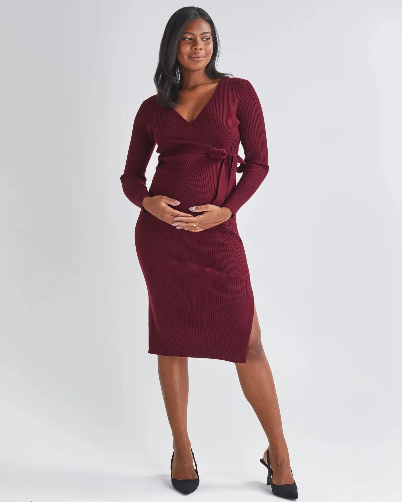 'Lucille' Nursing Knit Dress - Burgundy