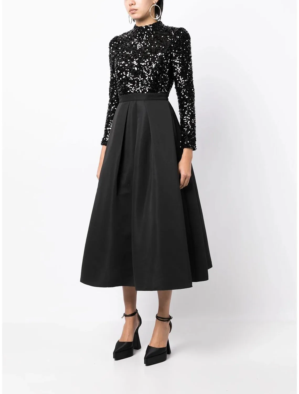 Luolandi A-Line Cocktail Dresses Backless Black Dress Wedding Party Wear Tea Length Long Sleeve High Neck Satin