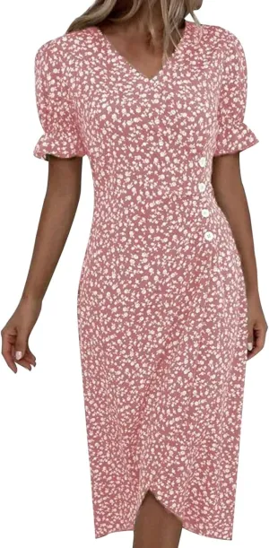 Maxi Dresses for Women 2024 Summer Vacation Short Sleeve V Neck Floral Print Elegant Long Dress Beach Sundress, Large