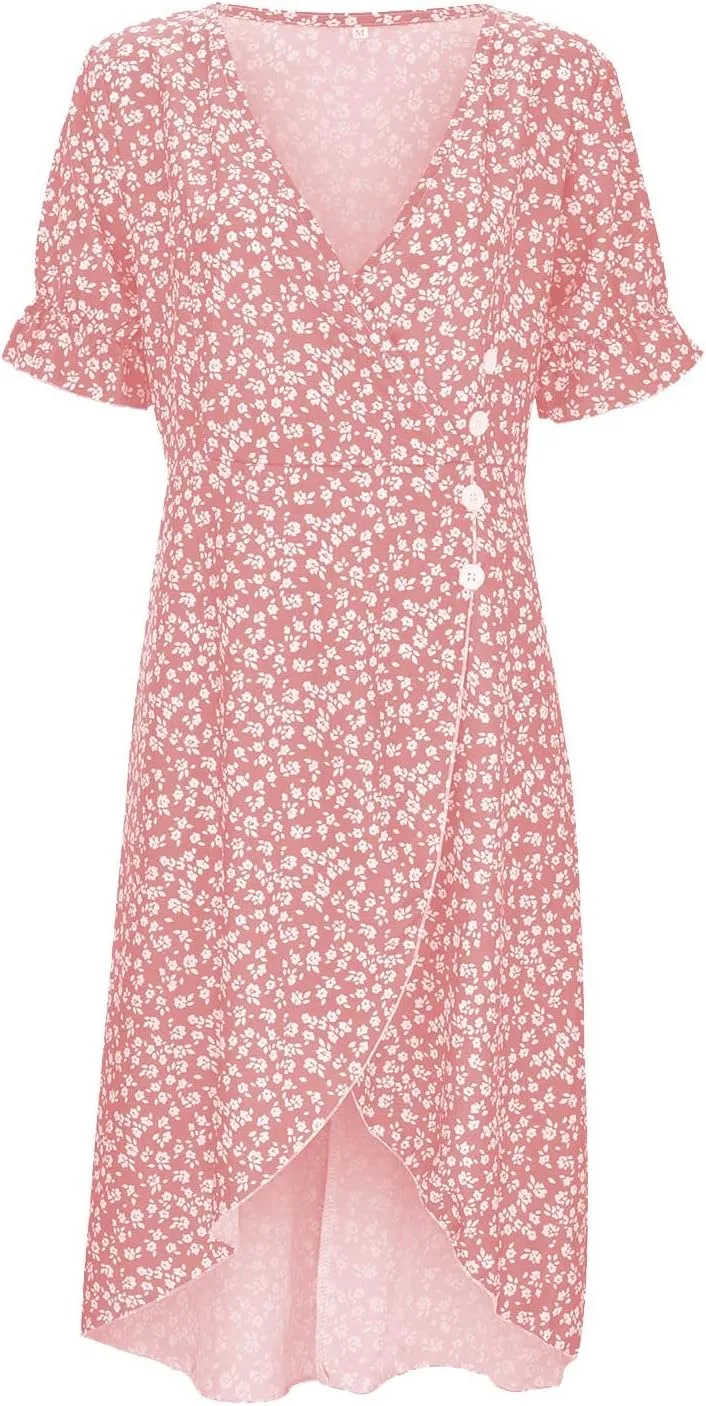 Maxi Dresses for Women 2024 Summer Vacation Short Sleeve V Neck Floral Print Elegant Long Dress Beach Sundress, Large