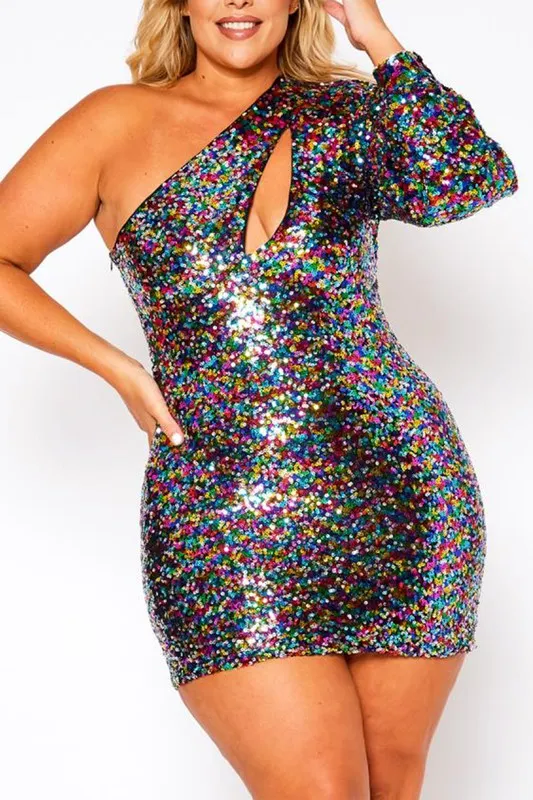 One Shoulder Sequin Mini Dress