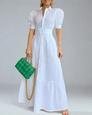 Puff Sleeve Stripe Shirt , Belt Dress