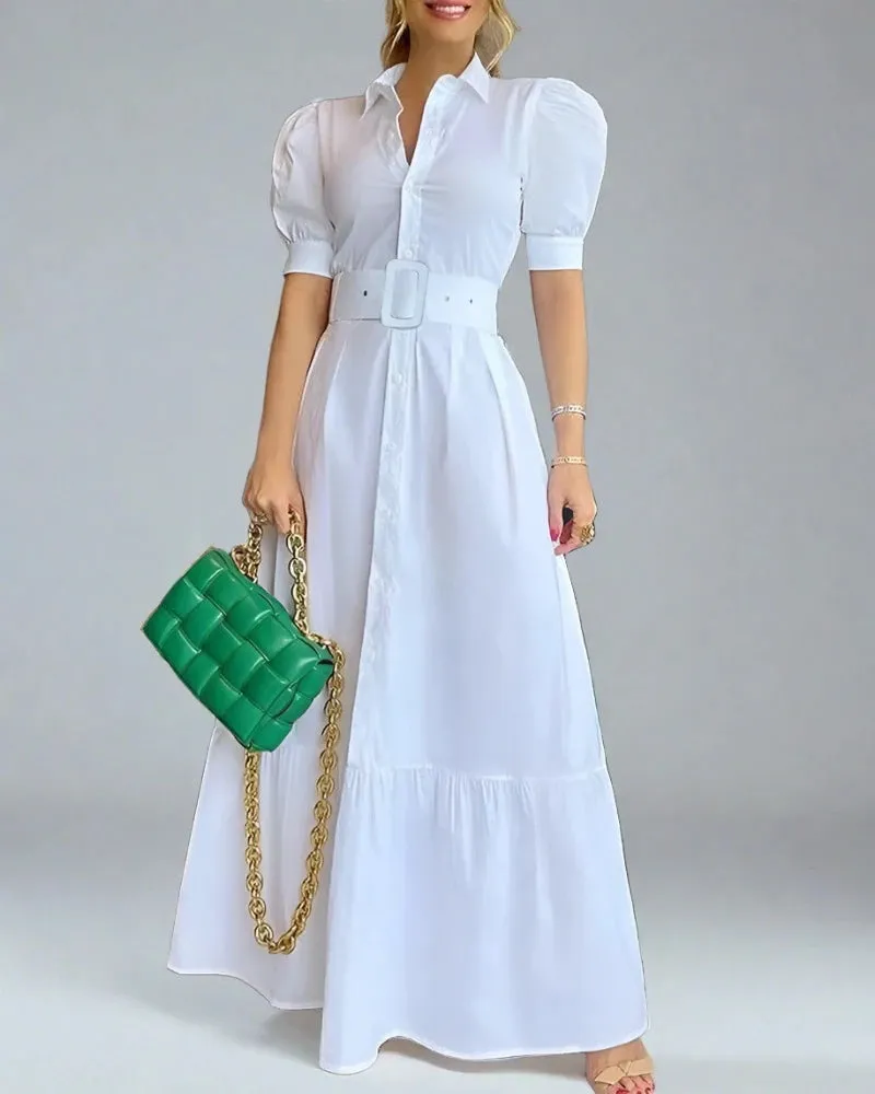 Puff Sleeve Stripe Shirt , Belt Dress