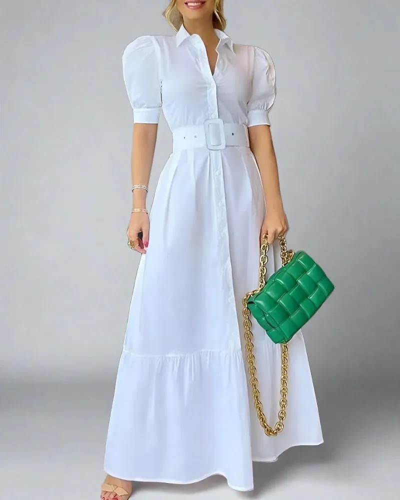 Puff Sleeve Stripe Shirt , Belt Dress