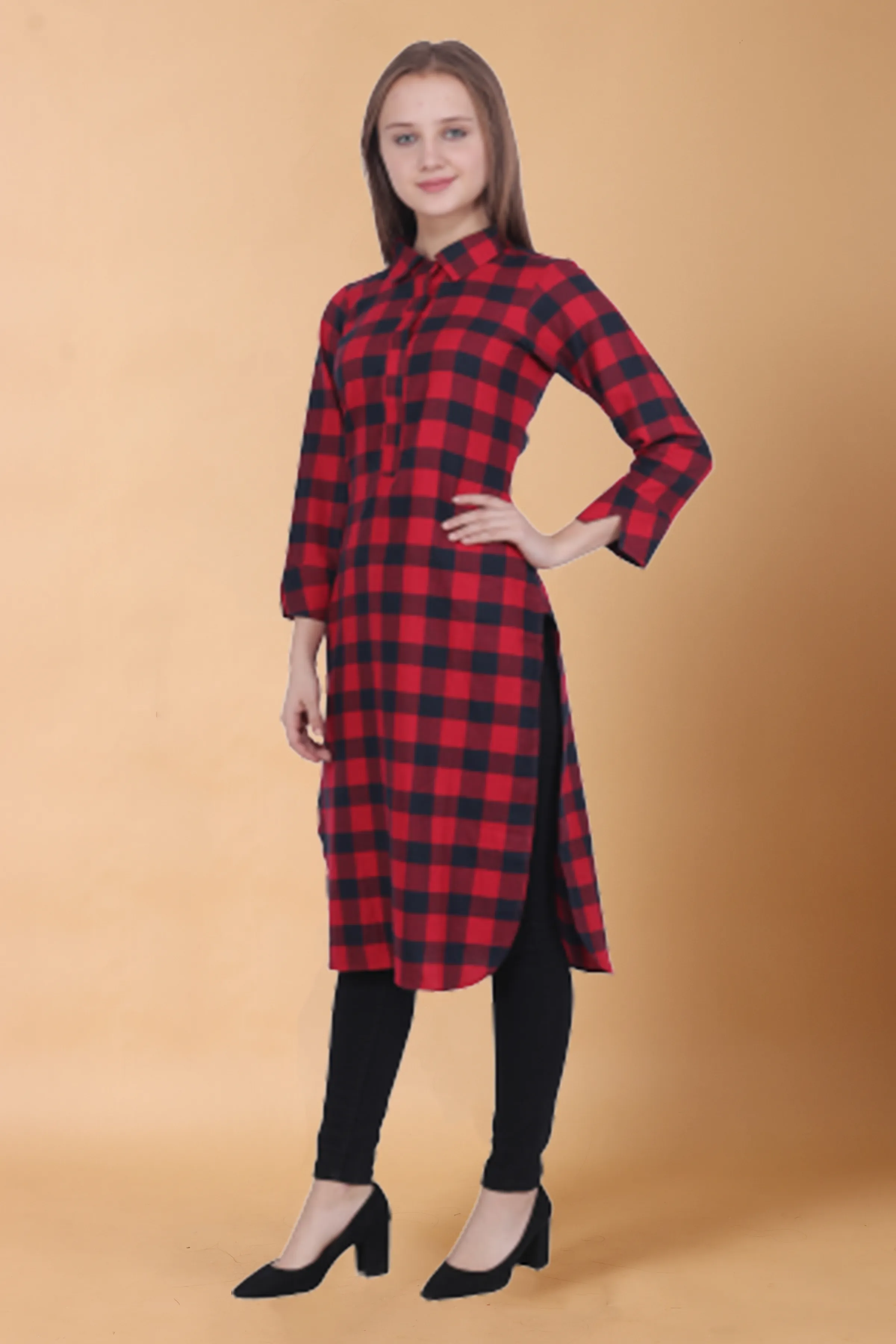Red Grid Woollen Kurti