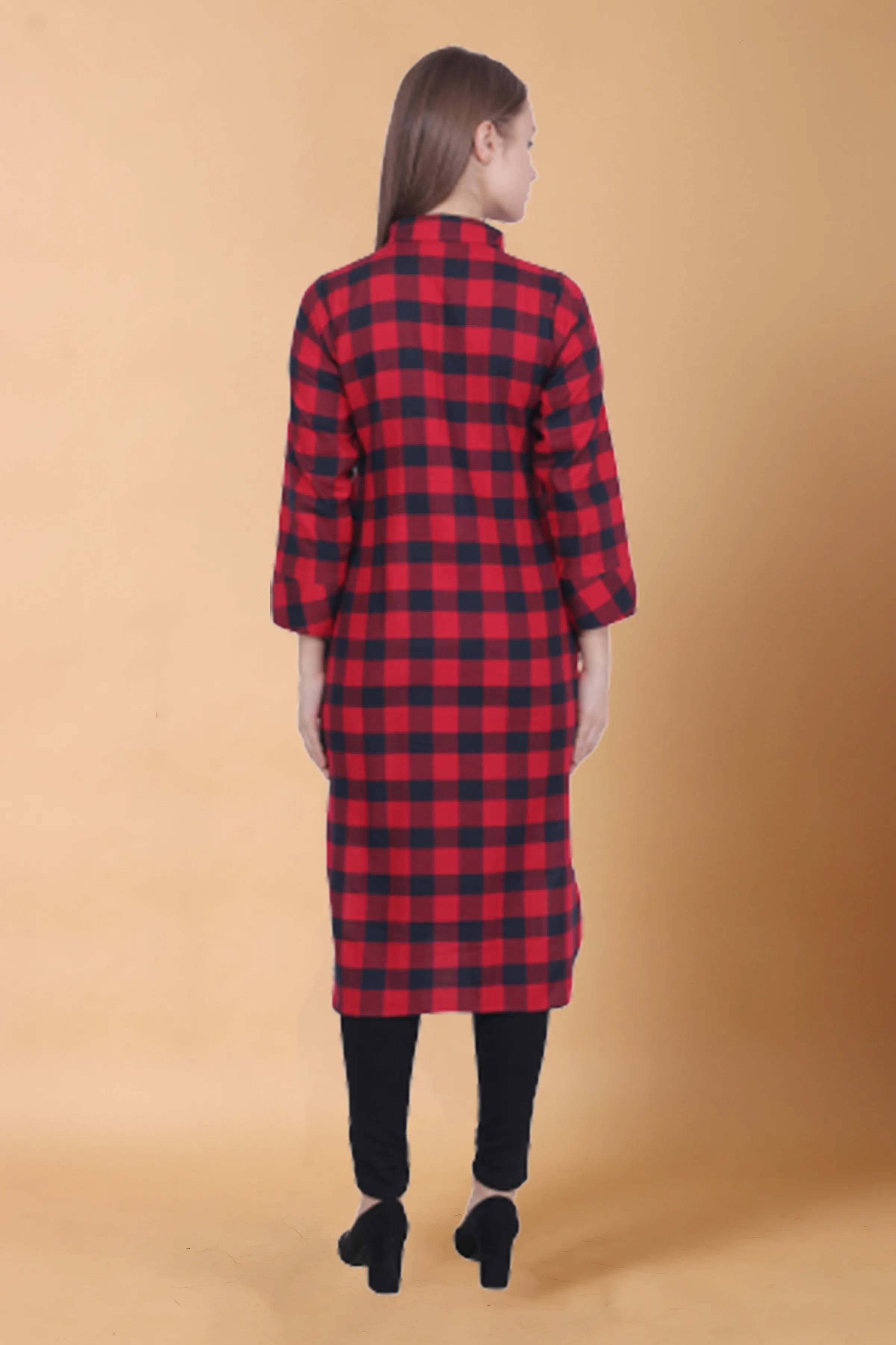 Red Grid Woollen Kurti