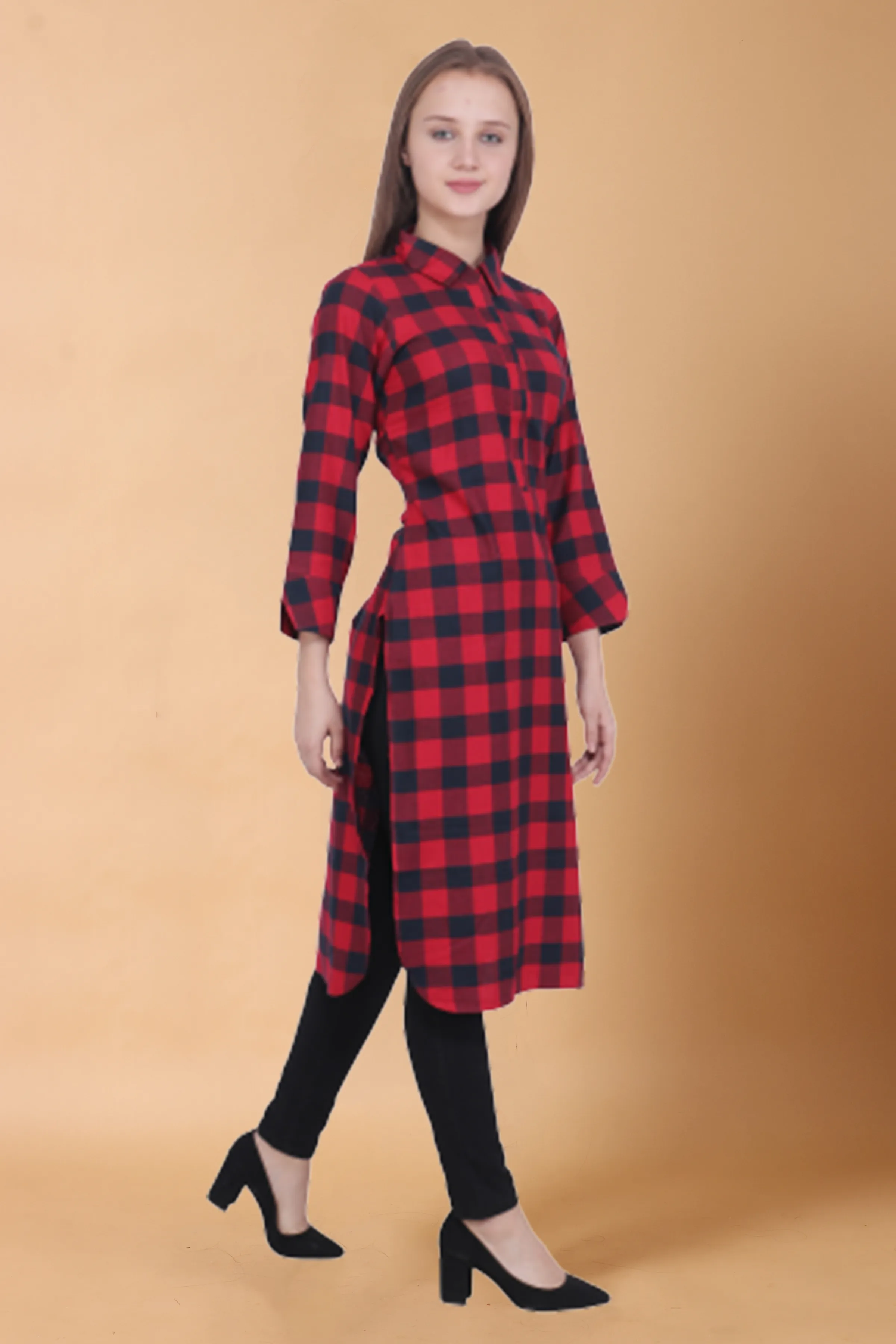 Red Grid Woollen Kurti