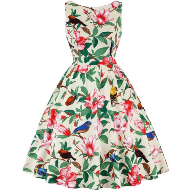 Retro Casual Sleeveless Cotton Knee Length Dress