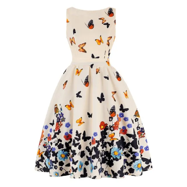 Retro Casual Sleeveless Cotton Knee Length Dress