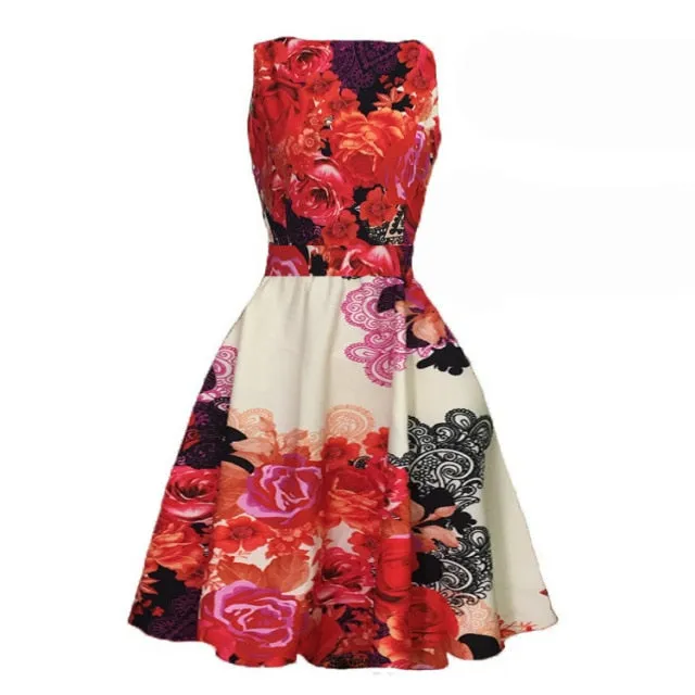 Retro Casual Sleeveless Cotton Knee Length Dress