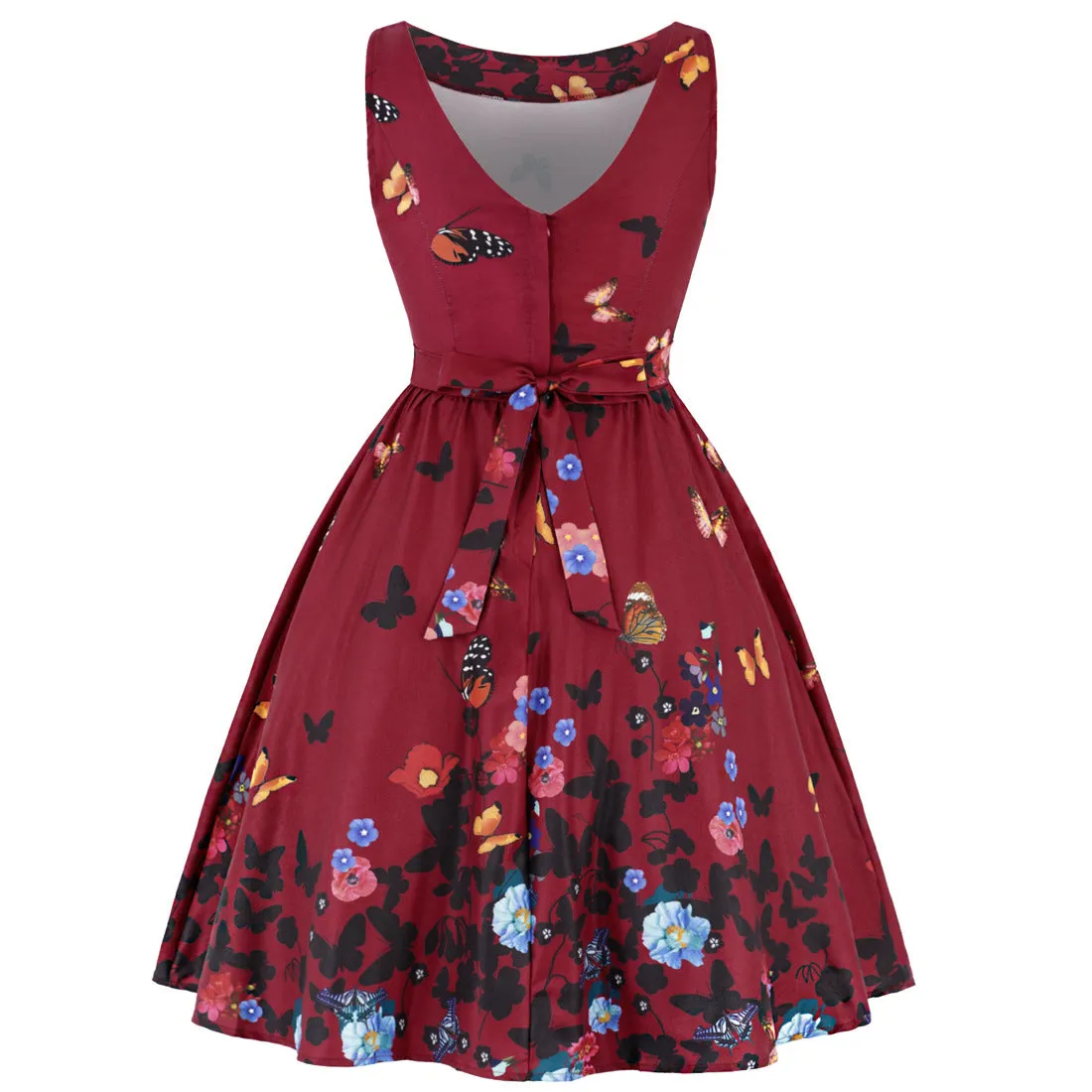 Retro Casual Sleeveless Cotton Knee Length Dress