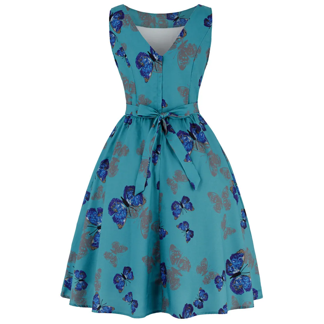 Retro Casual Sleeveless Cotton Knee Length Dress