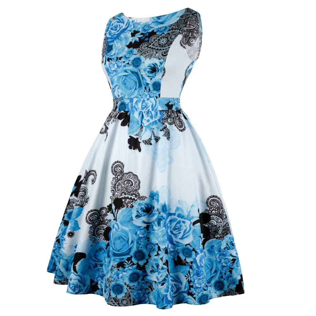 Retro Casual Sleeveless Cotton Knee Length Dress