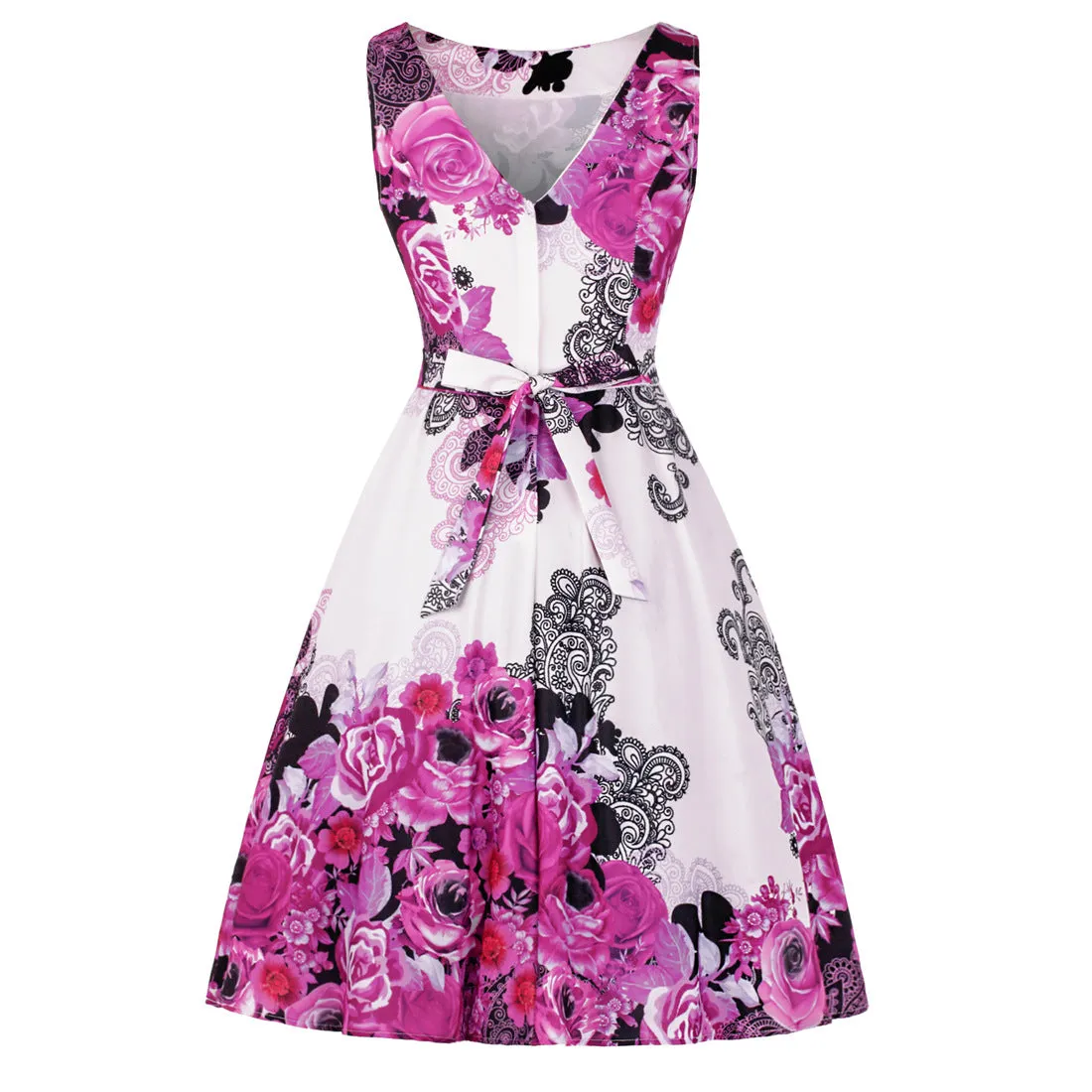 Retro Casual Sleeveless Cotton Knee Length Dress