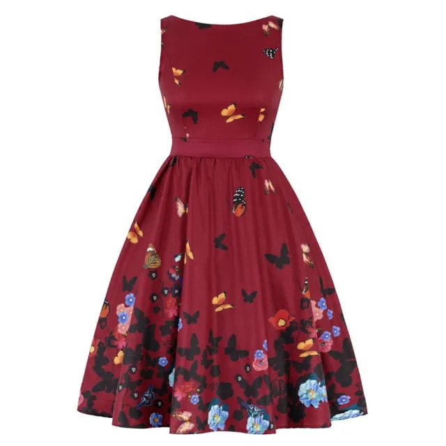 Retro Casual Sleeveless Cotton Knee Length Dress