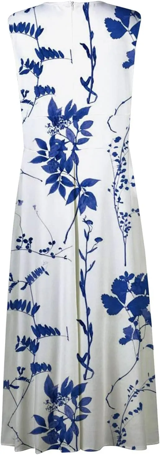 Sleeveless Dress Womens Fashion Maxi Loose V Neck Women's Outdoor Floral Print Weekend Line 2024 Swing Streetwear
