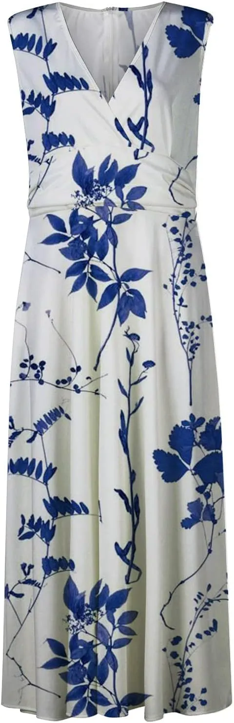 Sleeveless Dress Womens Fashion Maxi Loose V Neck Women's Outdoor Floral Print Weekend Line 2024 Swing Streetwear