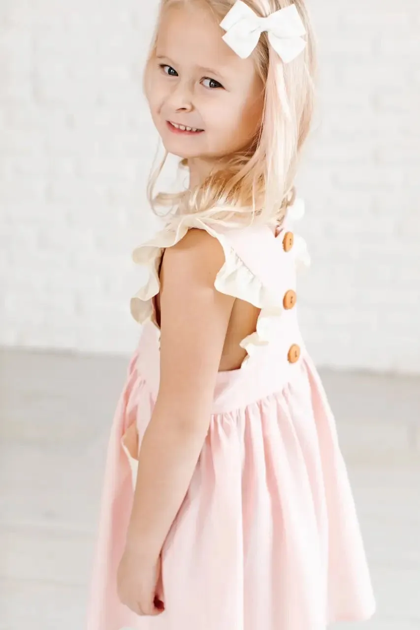 Strawberries & Cream Linen Pinafore Dress in Strawberry and Cream