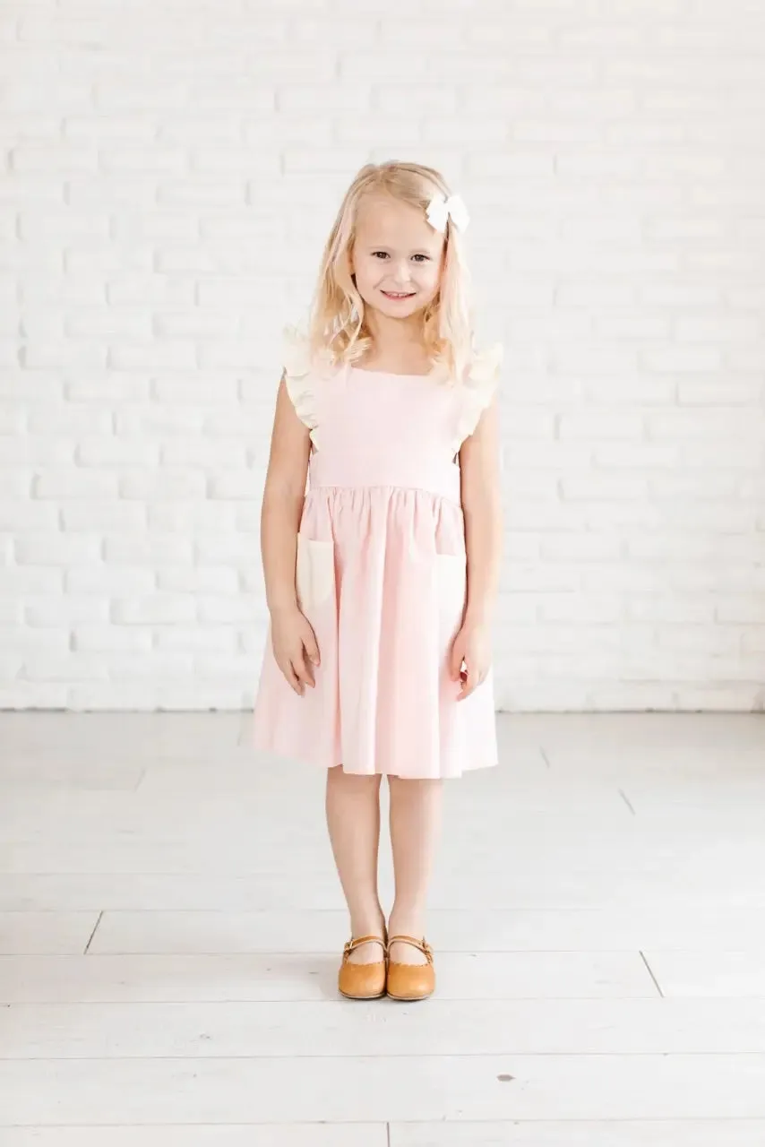Strawberries & Cream Linen Pinafore Dress in Strawberry and Cream
