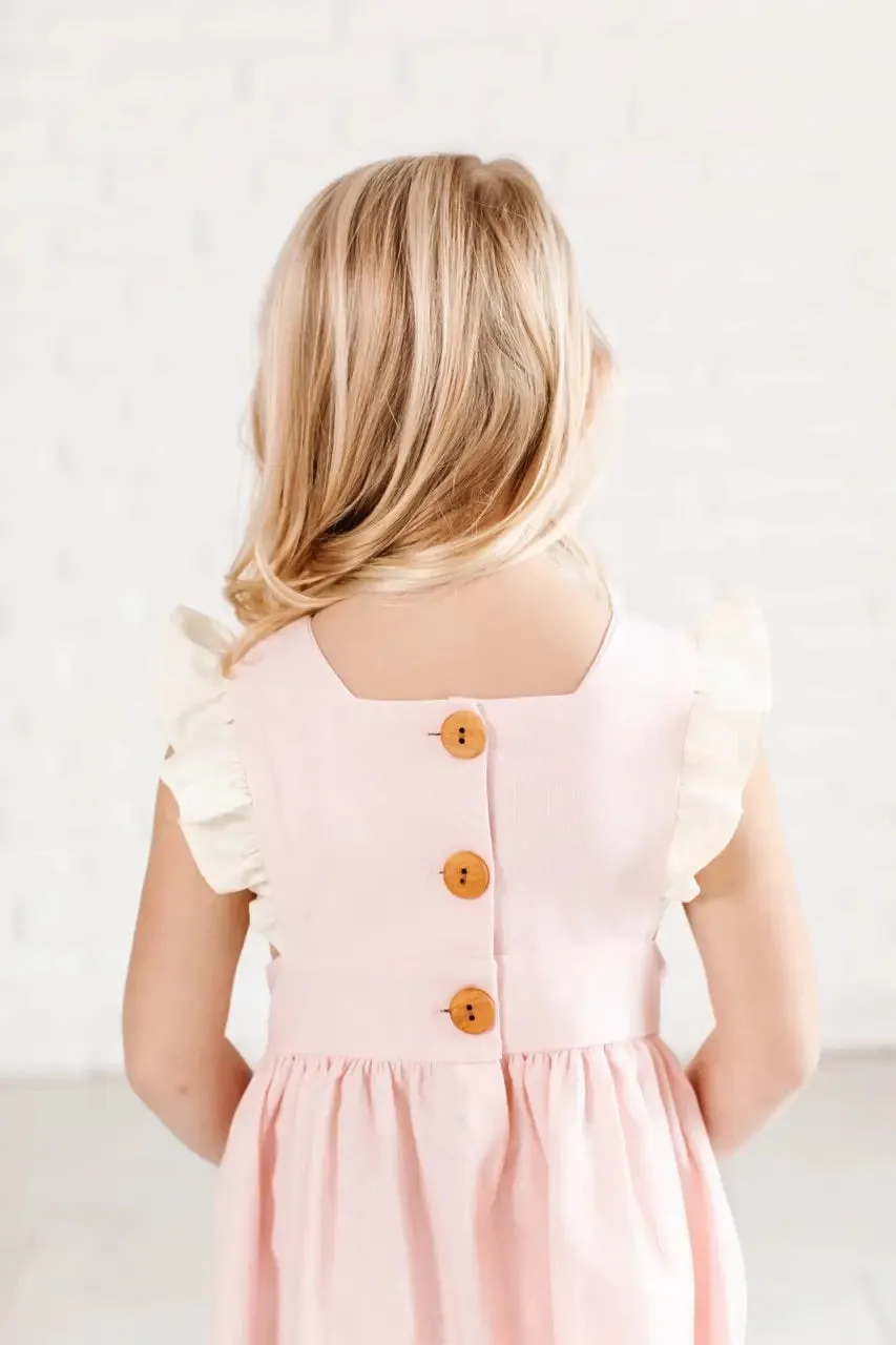 Strawberries & Cream Linen Pinafore Dress in Strawberry and Cream