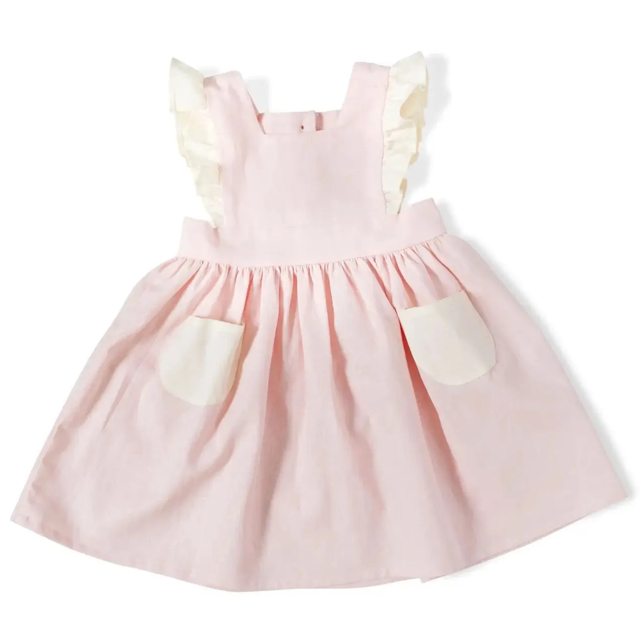 Strawberries & Cream Linen Pinafore Dress in Strawberry and Cream
