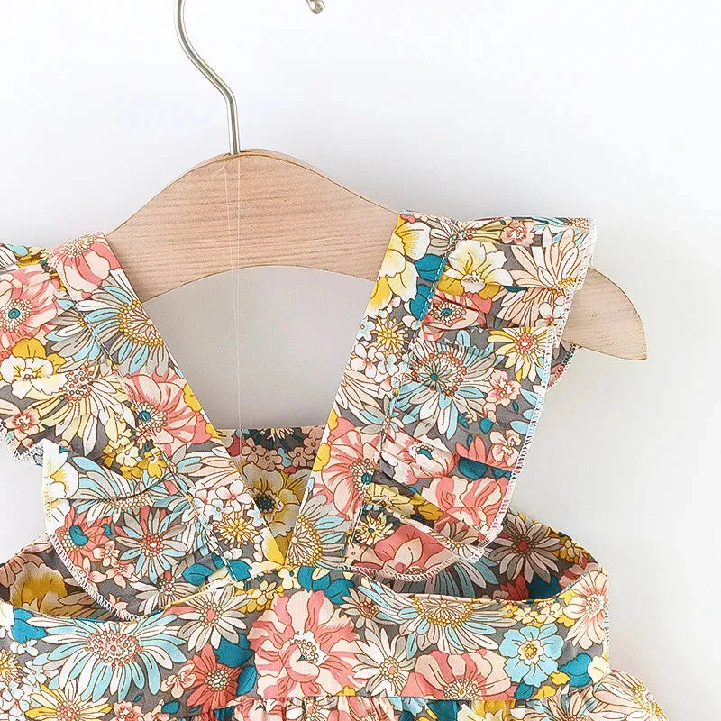 Summer Baby Girl's Dress New Vintage Garden Flower Flying Sleeve Dress