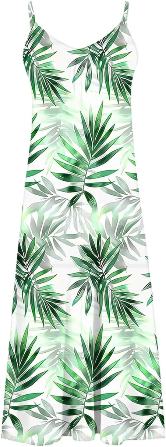 Summer Dresses for Women 2025 Beach Vacation Maxi Dress Spaghetti Strap Floral Print Sundress Casual Travel Clothes