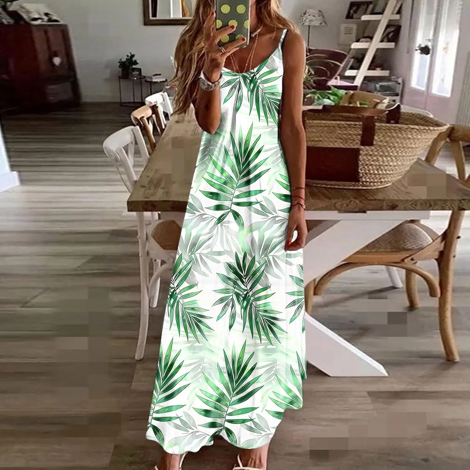 Summer Dresses for Women 2025 Beach Vacation Maxi Dress Spaghetti Strap Floral Print Sundress Casual Travel Clothes