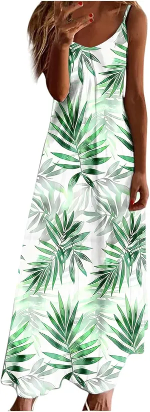 Summer Dresses for Women 2025 Beach Vacation Maxi Dress Spaghetti Strap Floral Print Sundress Casual Travel Clothes