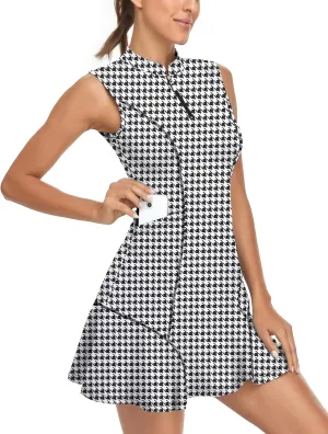Tanst Sky Women's Golf Dress with Shorts Zip Up Quick Dry Sleeveless Pockets Tennis Workout Dresses