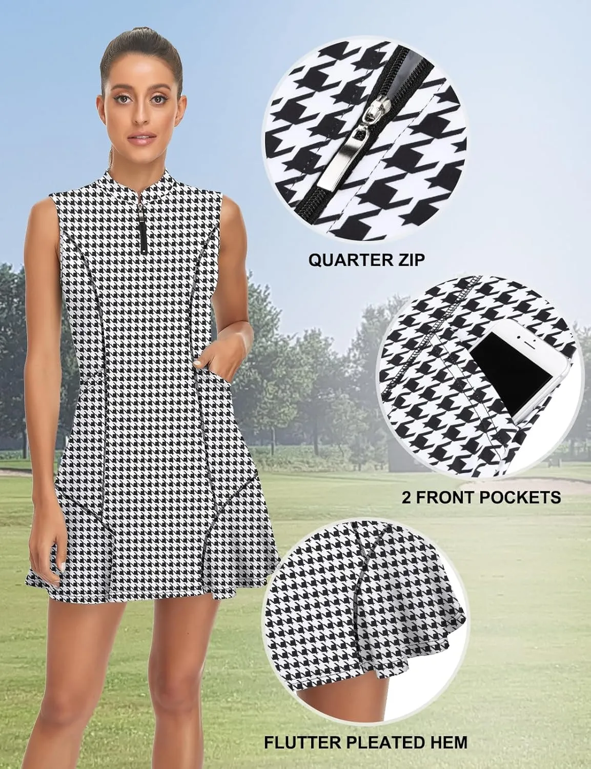 Tanst Sky Women's Golf Dress with Shorts Zip Up Quick Dry Sleeveless Pockets Tennis Workout Dresses
