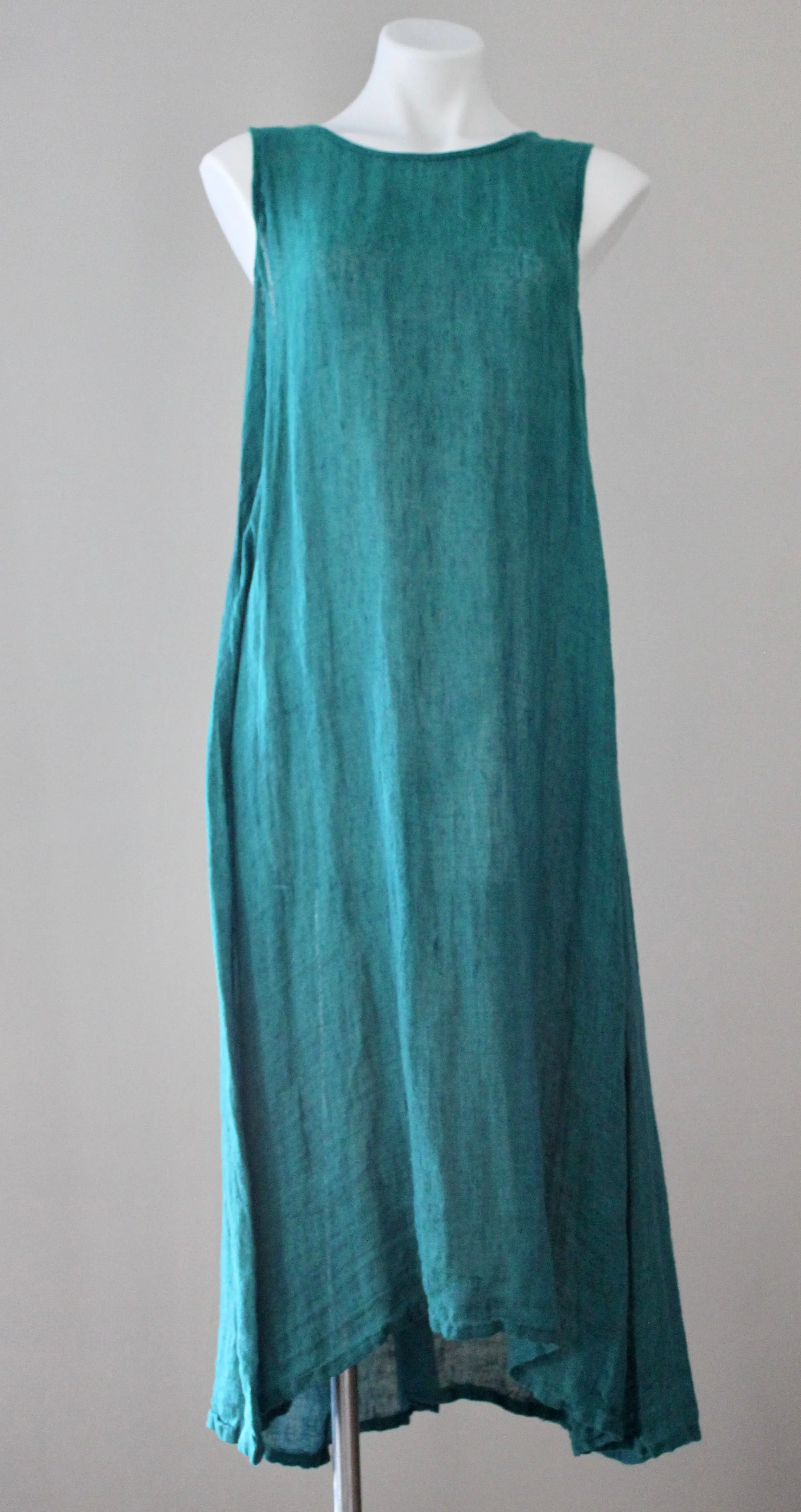 Warm Autumn Teal Linen Button-Back Dress