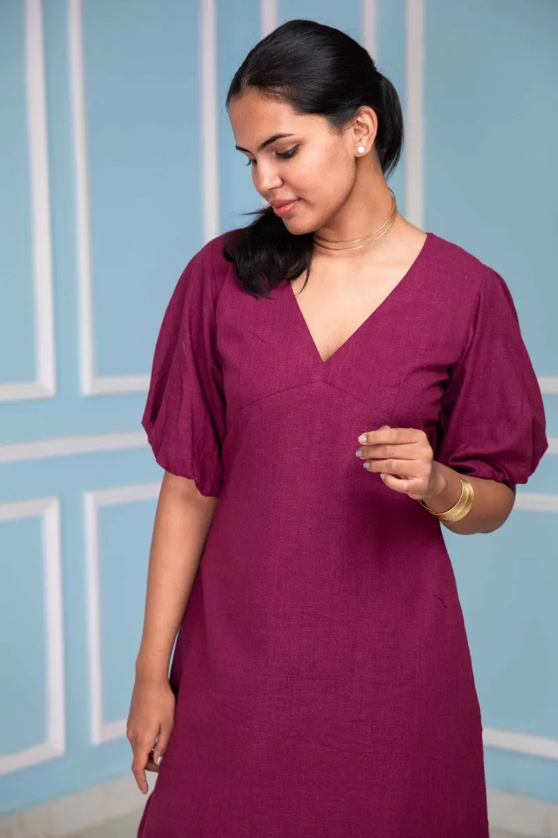 Warm Wine Knee Length Dress