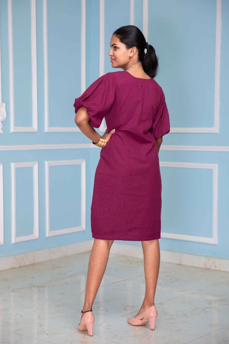 Warm Wine Knee Length Dress