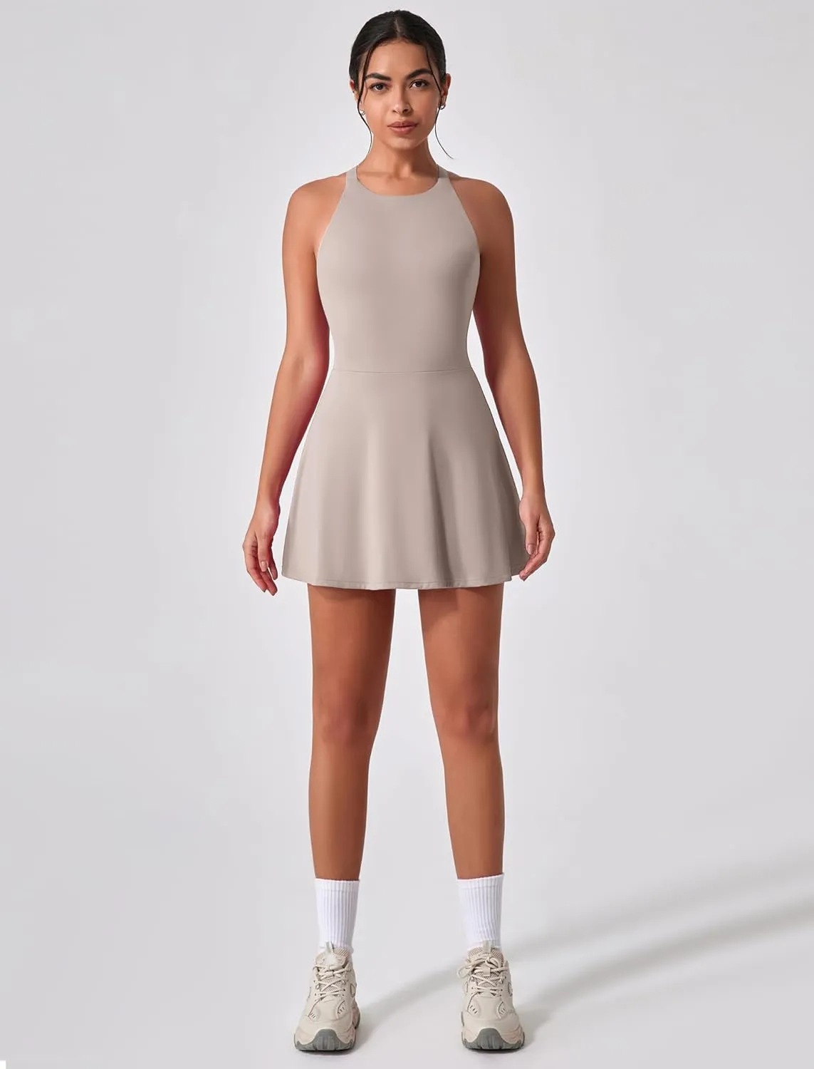 Women's Tennis Dress Sleeveless 2-in-1 with Built-in Bra & Shorts Pockets Active Yoga Golf Dress