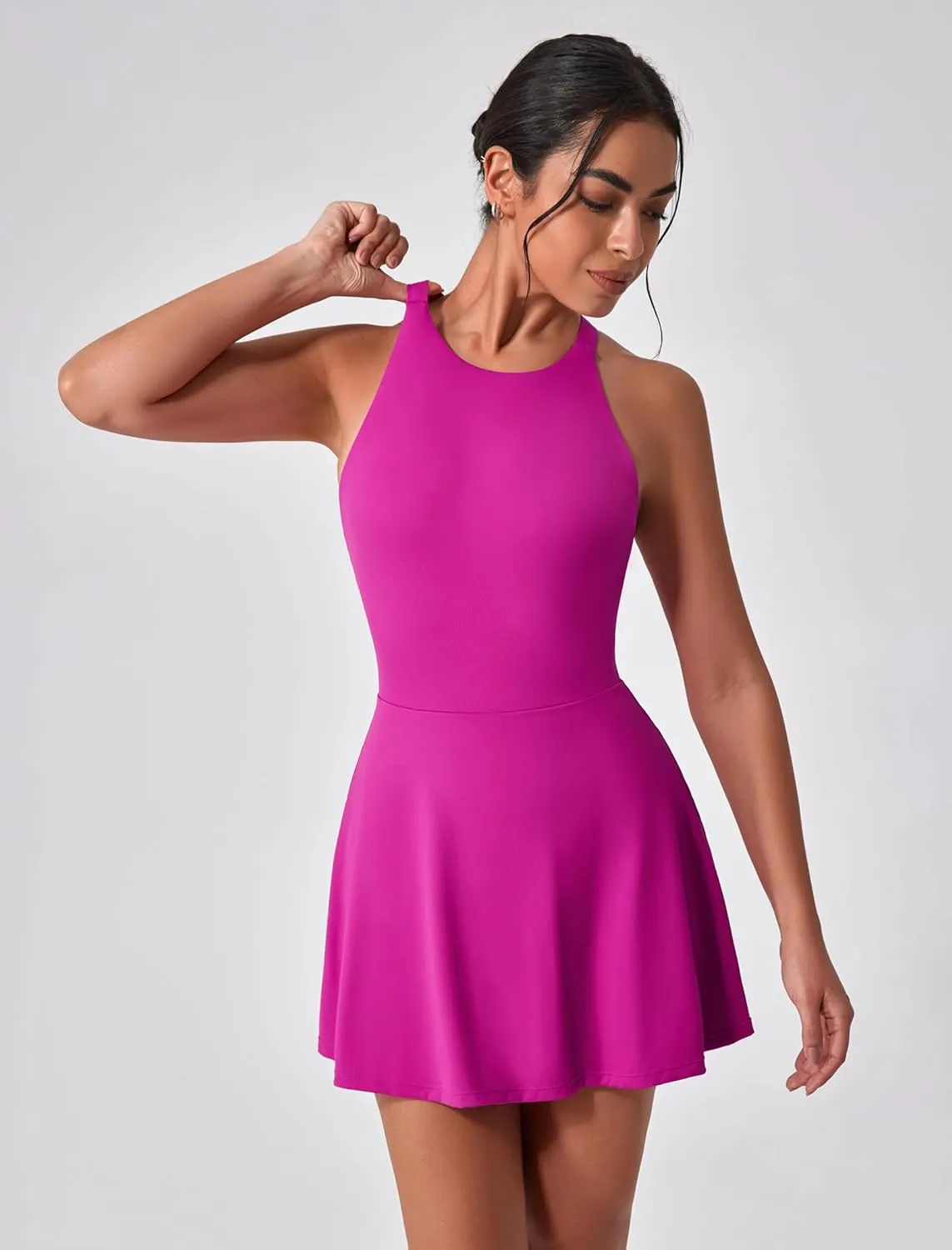 Women's Tennis Dress Sleeveless 2-in-1 with Built-in Bra & Shorts Pockets Active Yoga Golf Dress