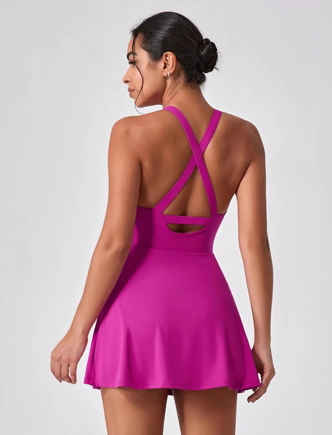 Women's Tennis Dress Sleeveless 2-in-1 with Built-in Bra & Shorts Pockets Active Yoga Golf Dress