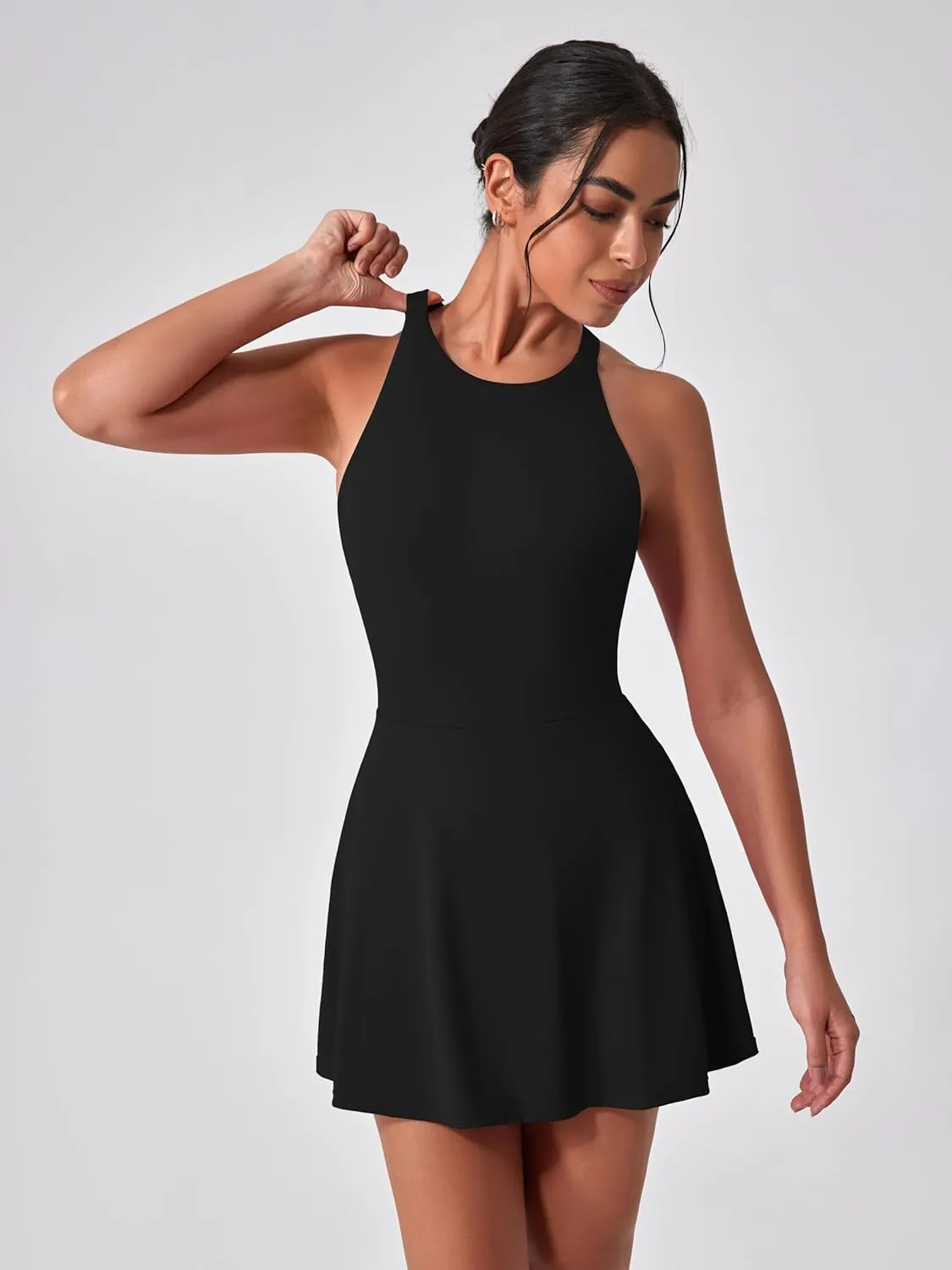 Women's Tennis Dress Sleeveless 2-in-1 with Built-in Bra & Shorts Pockets Active Yoga Golf Dress