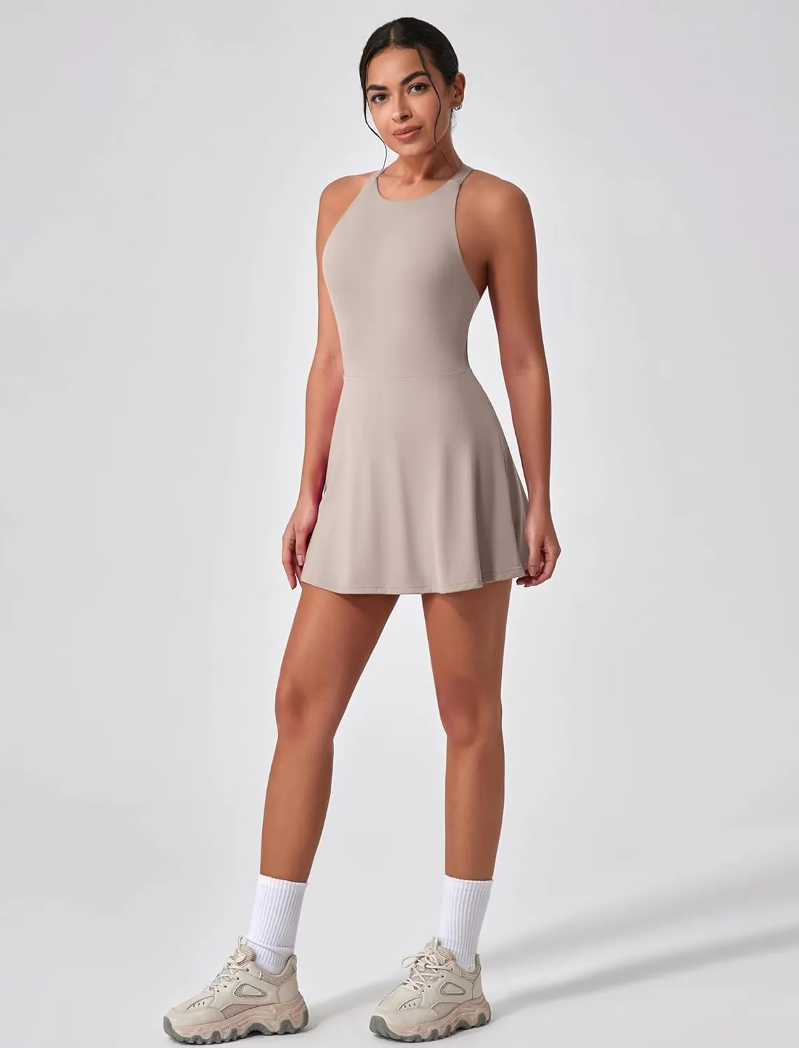 Women's Tennis Dress Sleeveless 2-in-1 with Built-in Bra & Shorts Pockets Active Yoga Golf Dress