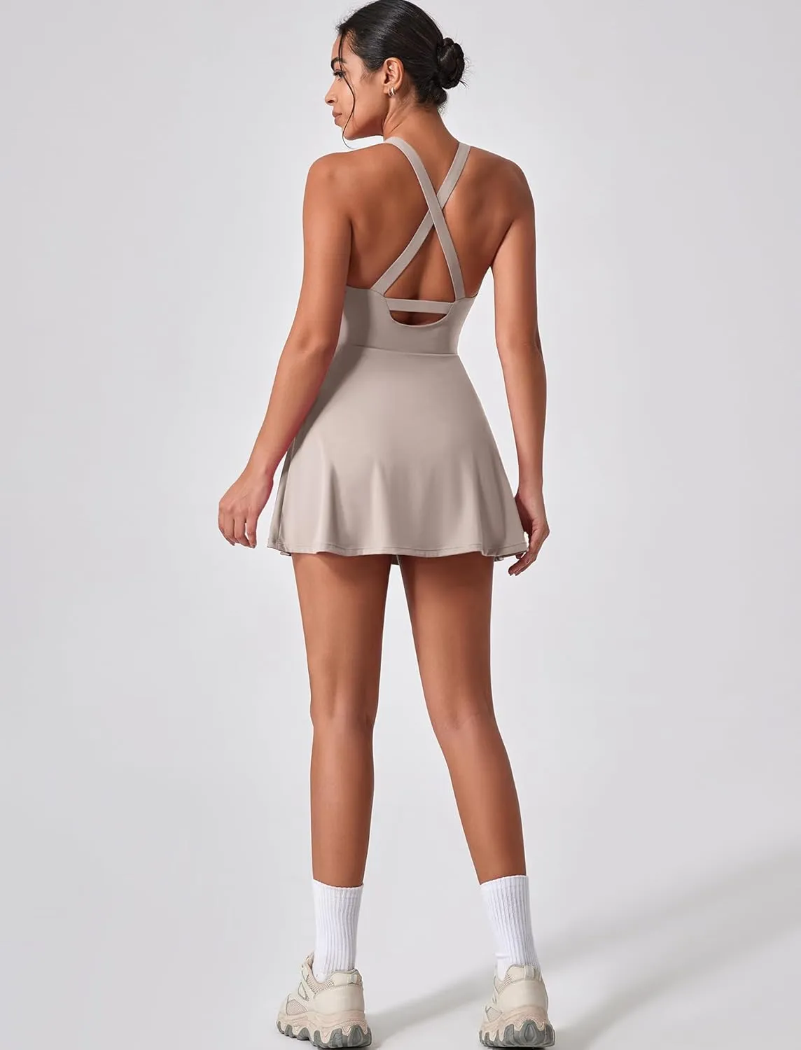 Women's Tennis Dress Sleeveless 2-in-1 with Built-in Bra & Shorts Pockets Active Yoga Golf Dress