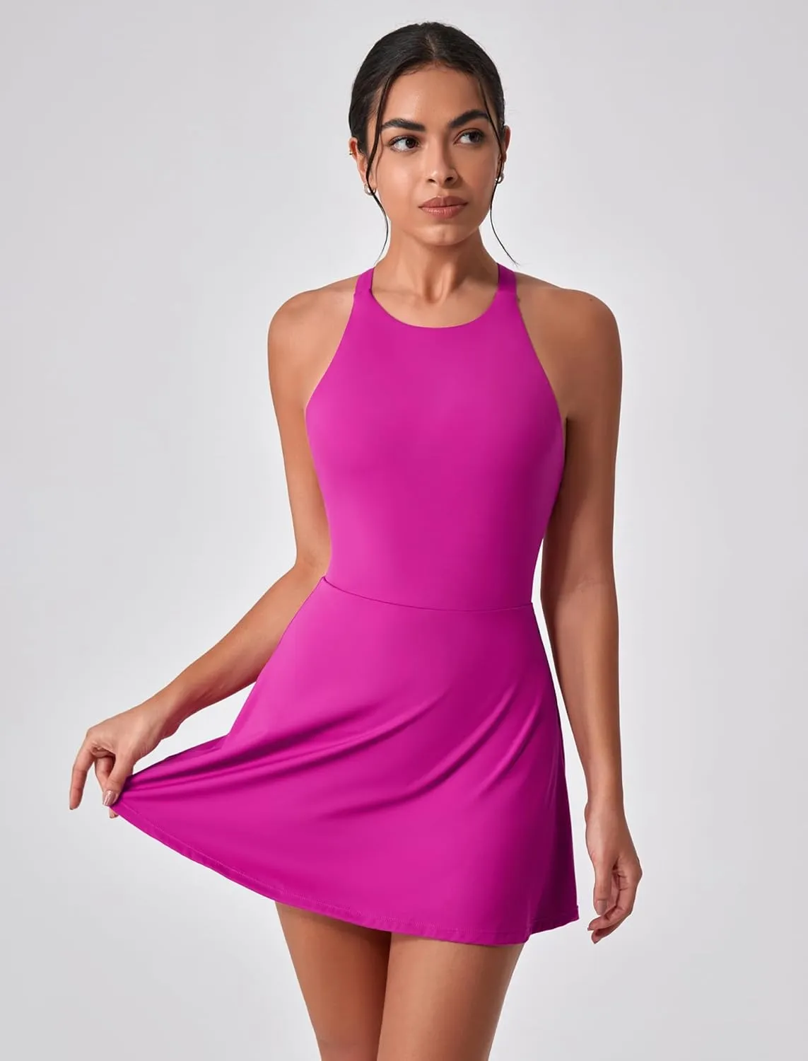 Women's Tennis Dress Sleeveless 2-in-1 with Built-in Bra & Shorts Pockets Active Yoga Golf Dress