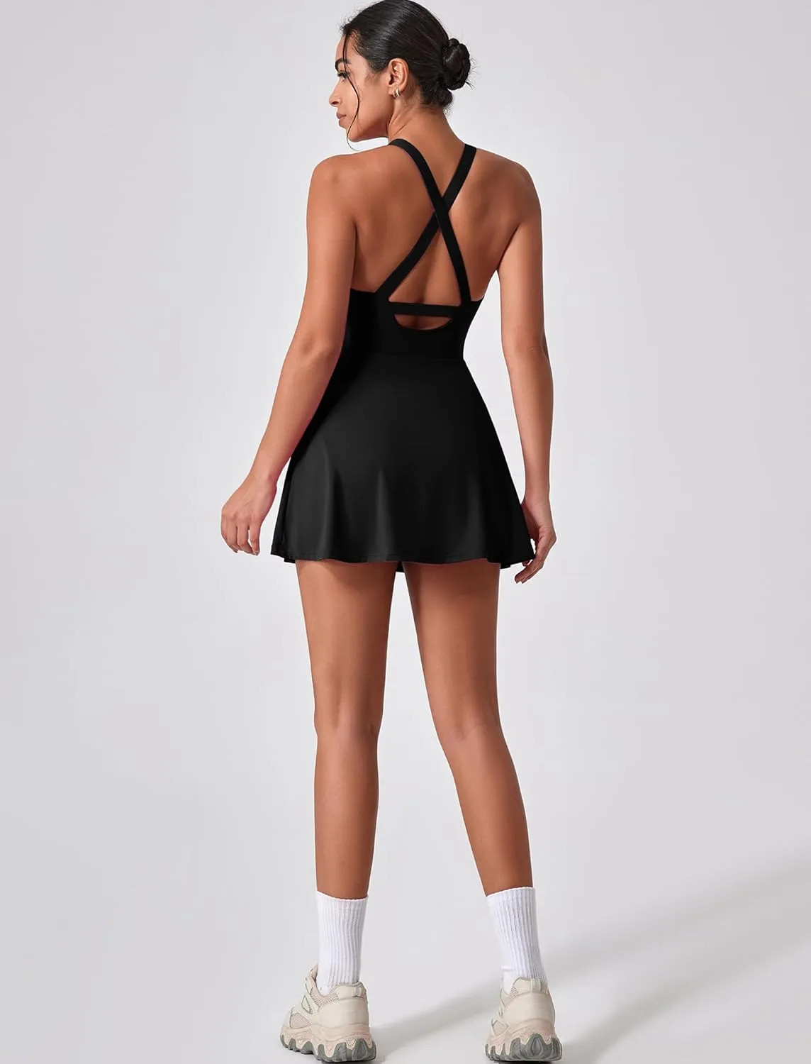 Women's Tennis Dress Sleeveless 2-in-1 with Built-in Bra & Shorts Pockets Active Yoga Golf Dress