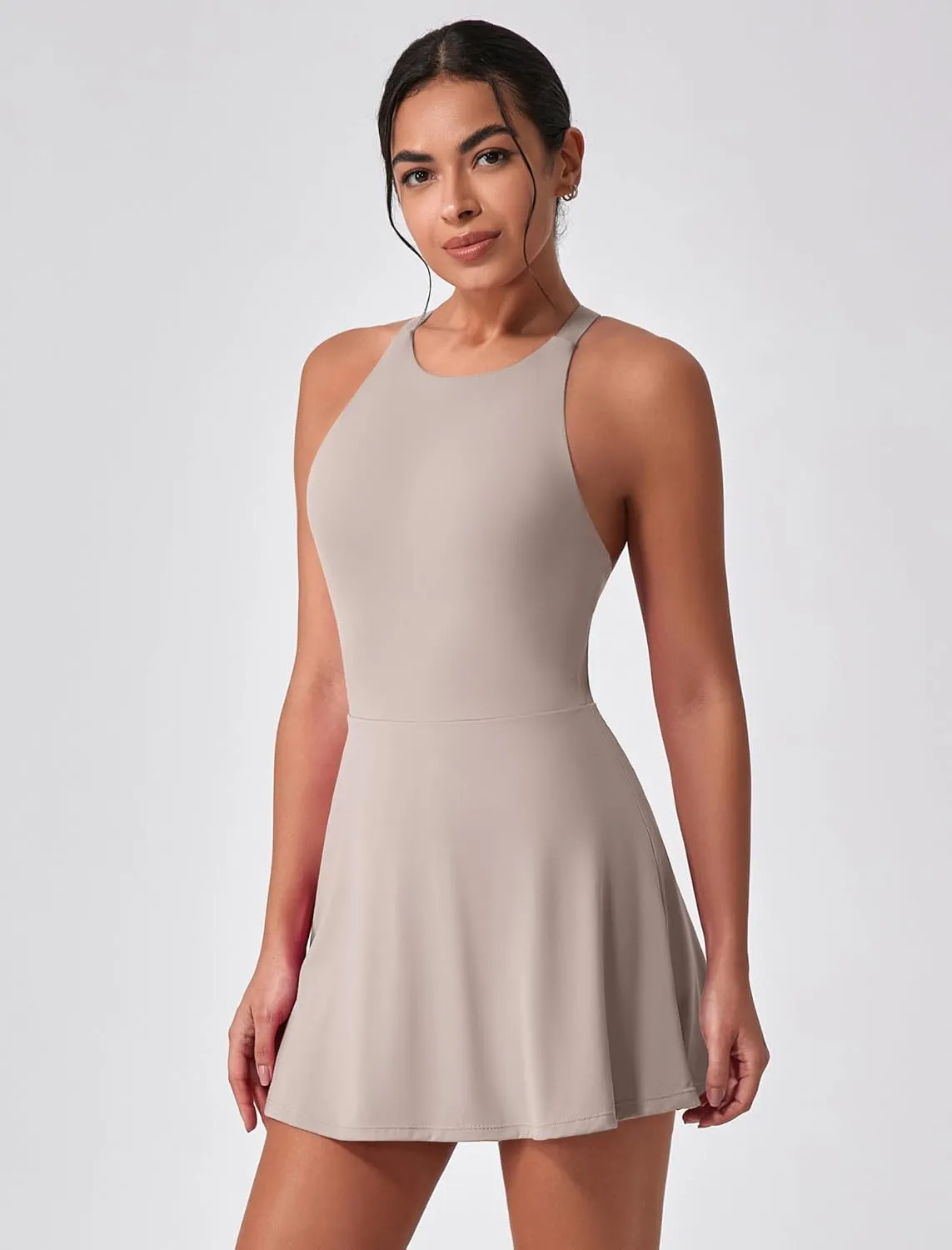 Women's Tennis Dress Sleeveless 2-in-1 with Built-in Bra & Shorts Pockets Active Yoga Golf Dress