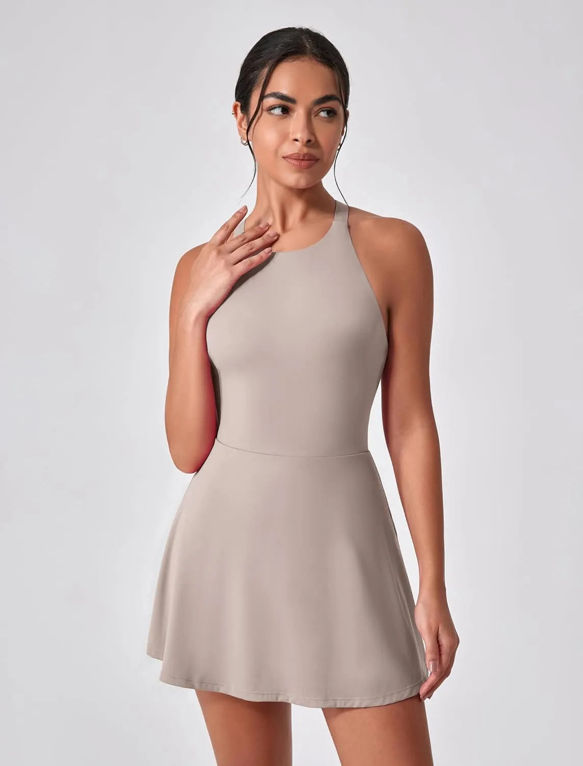 Women's Tennis Dress Sleeveless 2-in-1 with Built-in Bra & Shorts Pockets Active Yoga Golf Dress