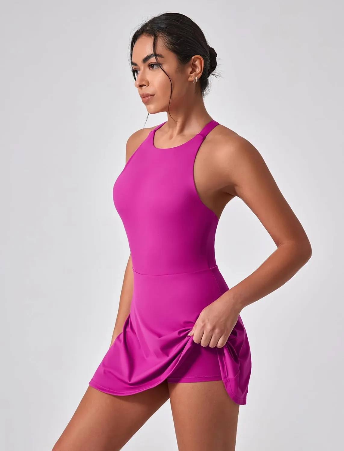 Women's Tennis Dress Sleeveless 2-in-1 with Built-in Bra & Shorts Pockets Active Yoga Golf Dress