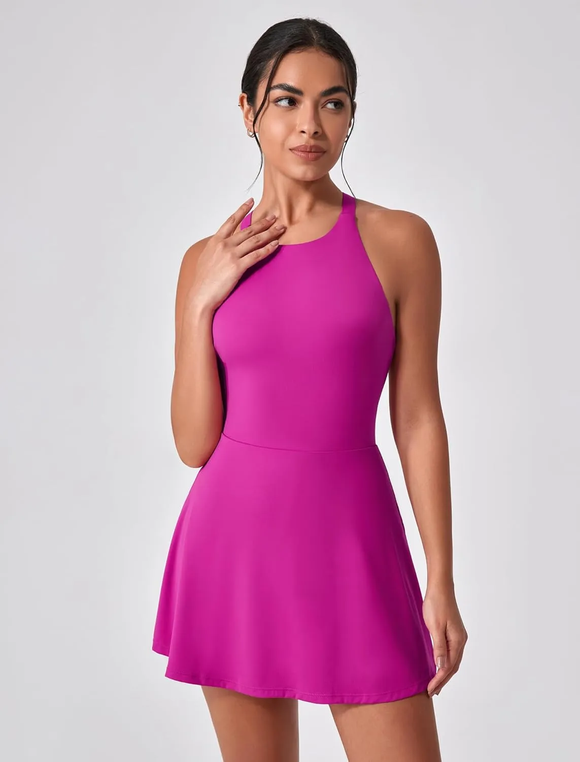Women's Tennis Dress Sleeveless 2-in-1 with Built-in Bra & Shorts Pockets Active Yoga Golf Dress