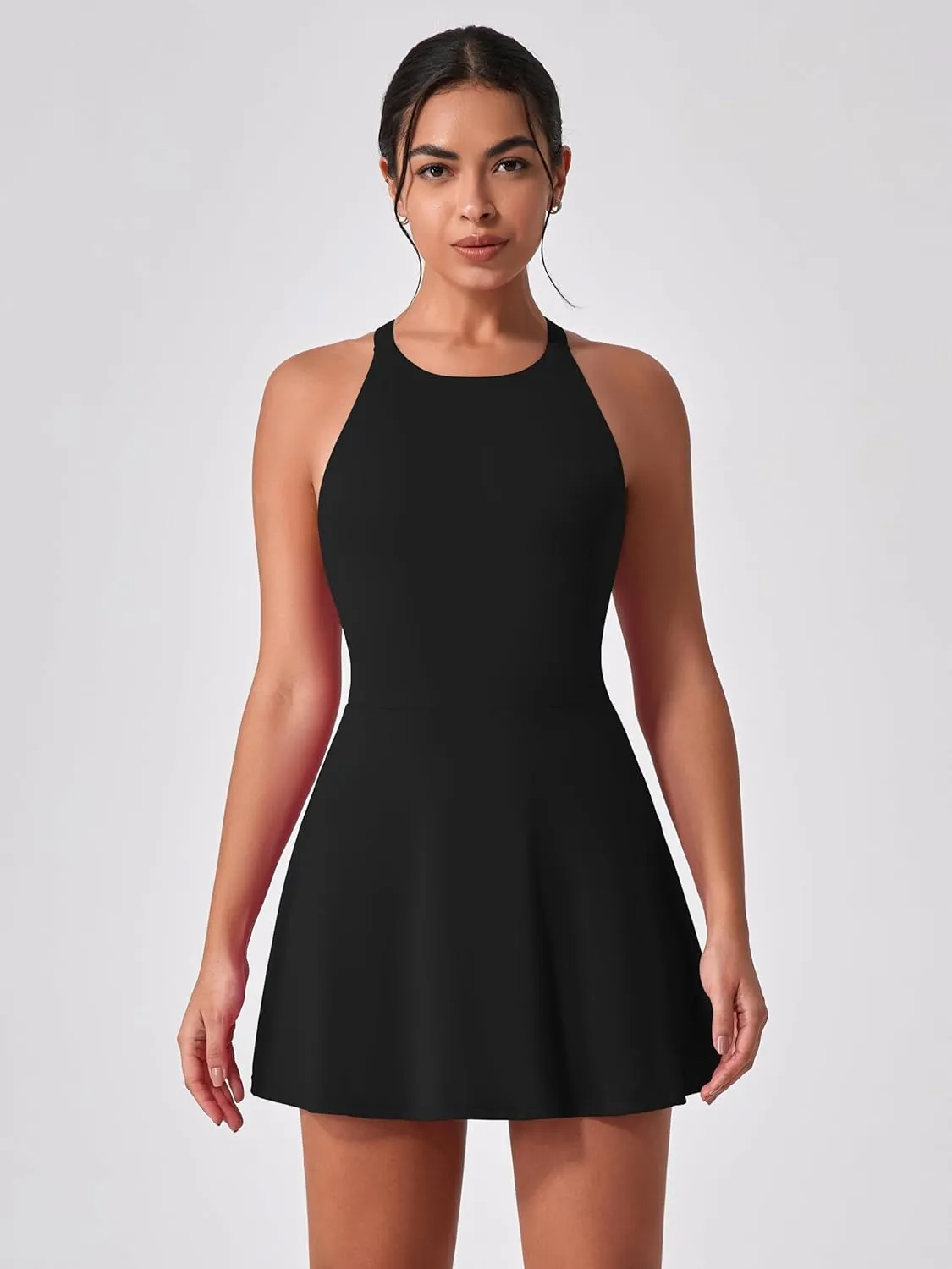 Women's Tennis Dress Sleeveless 2-in-1 with Built-in Bra & Shorts Pockets Active Yoga Golf Dress