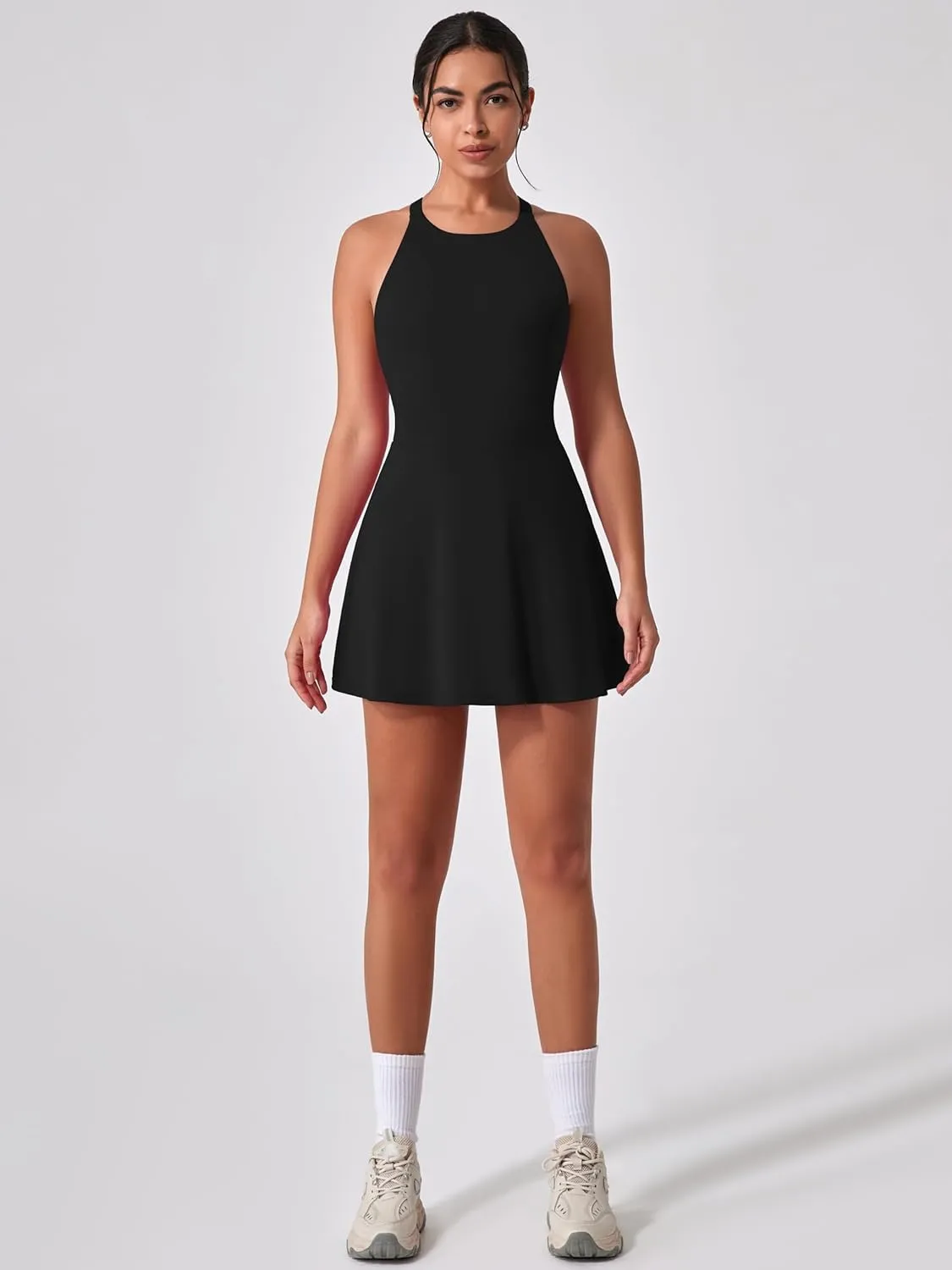 Women's Tennis Dress Sleeveless 2-in-1 with Built-in Bra & Shorts Pockets Active Yoga Golf Dress