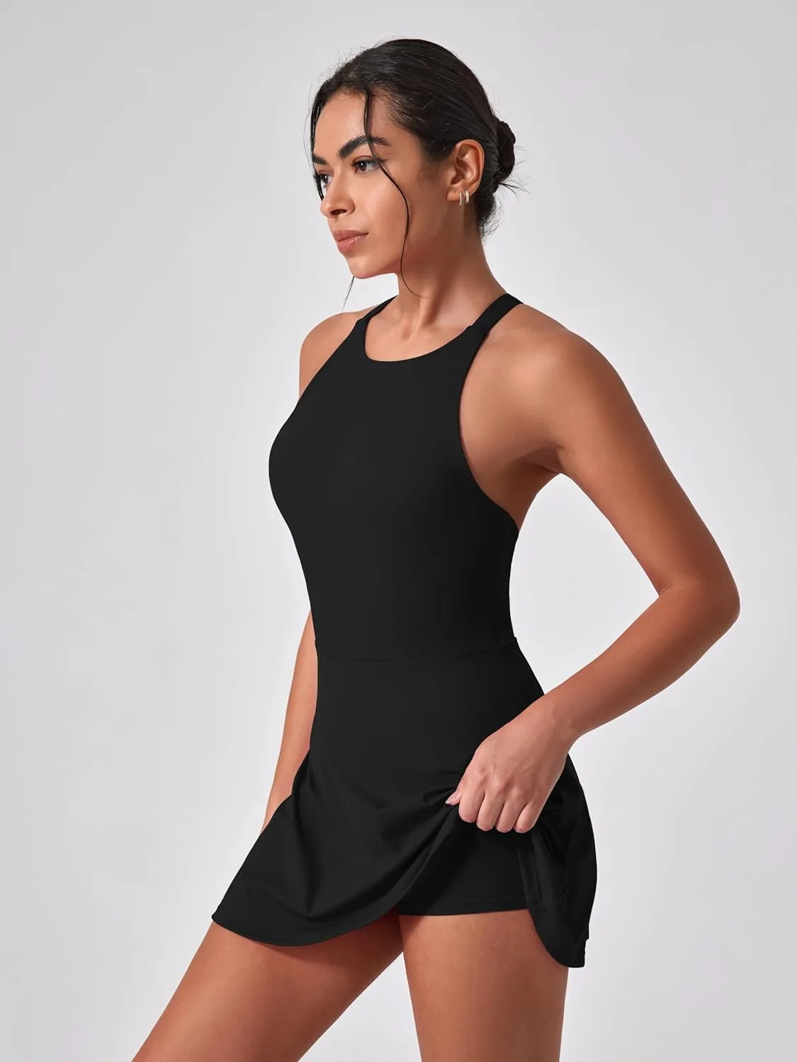 Women's Tennis Dress Sleeveless 2-in-1 with Built-in Bra & Shorts Pockets Active Yoga Golf Dress